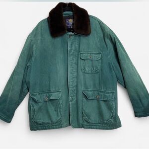 Thornton Bay Canvas Barn Chore Jacket Faux Fur Collar Workwear Utility Vintage L